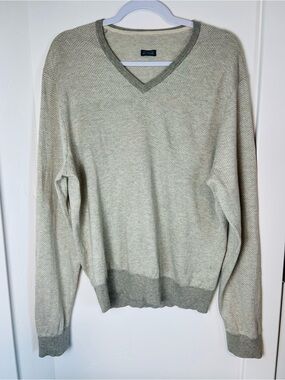 Polo Ralph Lauren Cotton Cashmere Herringbone V-Neck Sweater L